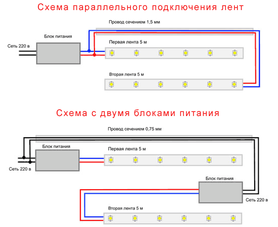 Схема парралельного подключения светодиодной ленты